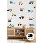 TUGİBU İş Makineleri Sticker Seti, Dekoratif Kepçe ve Kamyon Sticker, Çocuk Odası Kepçe Duvar Sticker Seti