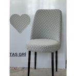 Tuğla Desen Oval Sandalye Kılıfı, Sandalye Örtüsü 6 Adet Taş.gri Taş Gri