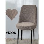 Tuğla Desen Oval Sandalye Kılıfı, Sandalye Örtüsü 6 Adet Vizon Vizon