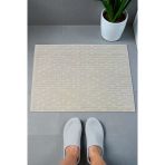 Tuğla Desenli 2Li Ayak Havlusu - 50X70 Cm - Su Emici Banyo Paspası Seti - Krem