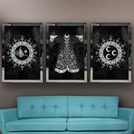 Tuğra - Kaftan - Üç Hilal-2 Temalı Aynalı Çerçeveli 3 lü Kanvas Tablo Seti 150x70 cm SETS0023