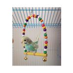 TUĞRA PET MARKET Kafes Kuşları Için Ahşap Tünekli Ve Ahşap Renkli Boncuklu Salıncak Oyuncak Zilli Kuş Salıncağı