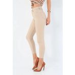 TugsatTasarTekstil Bej Krem Süper Skinny Jean Kadın Dar Paça Toparlayıcı Kot Pantolon