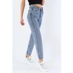 TugsatTasarTekstil Kadın Yüksek Bel Mavi Kar Mom Kot Pantolon Boyfriend Premium Jeans