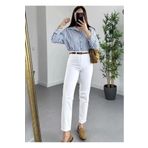 TugsatTasarTekstil Prag Beyaz Boyfriend Mom Jean Kadın Toparlayıcı Kot Pantolon