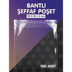 Tuğset Etiket Bantlı Şeffaf Poşet (10 x 10+5 cm ) 100 Adet Parlak Jelatin Paket Poşeti -T1162