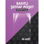 TUĞSET ETİKET Bantlı Şeffaf Poşet (10x16+5cm) 50 Adet Parlak Jelatin Paket Hediye Poşeti - T977