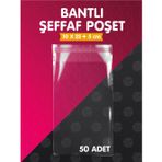 Tuğset Etiket Bantlı Şeffaf Poşet (10X25+5CM) 50 Adet Parlak Jelatin Paket Hediye Poşeti -T992