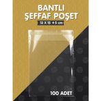 Tuğset Etiket Bantlı Şeffaf Poşet (13X15+5CM) 100 Adet Parlak Jelatin Paket Hediye Poşeti -T955