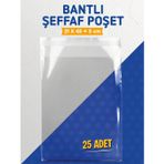 Tuğset Etiket Bantlı Şeffaf Poşet (21X45+5CM) 25 Adet Parlak Jelatin Paket Hediye Poşeti -T1558