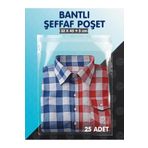 TUĞSET ETİKET Bantlı Şeffaf Poşet (32x45+5 cm) 25 Adet Parlak Jelatin Paket Gömlek T-shirt Poşeti Hediye Poşeti T1026