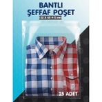 Tuğset Etiket Bantlı Şeffaf Poşet (32X45+5 Cm) 25 Adet Parlak Jelatin Paket Gömlek T-Shirt Poşeti Poşeti -T1026