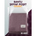 Tuğset Etiket Bantlı Şeffaf Poşet (35*50+5cm) 25 Adet Parlak Jelatin Paket Hediye Poşeti -T1064