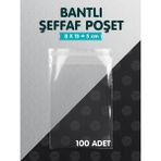 Tuğset Etiket Bantlı Şeffaf Poşet (8X10+5CM) 100 Adet Parlak Jelatin Paket Hediye Poşeti -T954