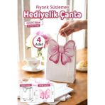 Tuğset Etiket Burgu Saplı Karton Kurdeleli Çanta 4 Adet Hediye Paketi Çanta Poşet (Pembe)Doğum Günü, Düğün, Bebek PARTISI-T1541 - Pembe - Beyaz