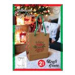 TUĞSET ETİKET Kraft Karton Çanta Yılbaşı Desenli Hediye Paketi Çanta Poşet 2'li 14*17*8cm Happy New Year Baskılı- T876