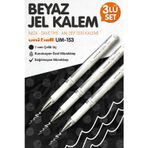Tuğset Etiket Uni-Ball Um-153 Signo Broad Roller Kalem BEYAZ 3 Adet1.0 mm Davetiye Kalemi /Beyaz Yazan Davetiye Anı Defteri Kalemi /