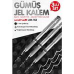 Tuğset Etiket Uni-Ball Um-153 Signo Broad Roller Kalem GÜMÜŞ 3 Adet 1.0 mm Davetiye Kalemi /Gümüş Yazan Davetiye Anı Defteri Kalemi /
