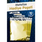 Tuğset Etiket Yapışkanlı Metalize Hediye Paketi Poşeti 25X35CM Gold 10 Adet Yeni Yıl Yılbaşı Hediye Paketi -T1092