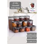 Tuka Home 12'li Set Etiketli, Kırılmaz Kare Erzak Saklama Kabı Antrasit 4x 1.75LT- 1.2lt-0.5lt