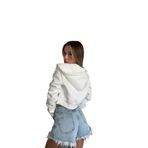 TÜKATO Kadın Beyaz Renk Fitted Crop Kapşonlu Zip Fermuarlı Polar Hırka Sweatshirt BEYAZ L