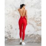 Tükato Kadın Kırmızı Sırt Dekolteli Çapraz Bant Askılı Dar Kesim Toparlayıcı Yoga Pilates Tayt Spor Tulum - XL
