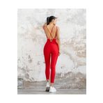 TÜKATO Kadın Kırmızı Sırt Dekolteli Çapraz Bant Askılı Dar Kesim Toparlayıcı Yoga Pilates Tayt Spor Tulum
