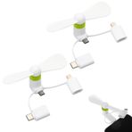 TUKNN Mini cep telefonu fanı, 3'ü 1 arada mini cep telefonu vantilatörü, taşınabilir soğutucu, döner vantilatör, iPhone/Micro-USB/Tip C/port vantilatör (beyaz-2 adet)