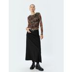 Tül Bluz Leopar Desenli Uzun Kollu Drapeli Slim Fit
