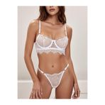 Tül Dantel Kumaş Sütyen Bralet Brode String Takımı B Kap Askılı Balenli Beyaz Kırçıllı 80B