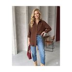 tülaybutik kadın büyük beden müslin kumaş kahverengi tunik gömlek