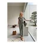 tülaybutik kadın keten kumaş düğmeli tulum