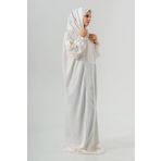 TULTEKS NAMAZ ELBİSESİ Uzun Kollu Maxi Abaya Elbise, Başörtüsü ile Birlikte, İşlemeli Detaylı, (KREM, 2)