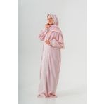 TULTEKS NAMAZ ELBİSESİ Uzun Kollu Maxi Abaya Elbise, Başörtüsü ile Birlikte, İşlemeli Detaylı, (PEMBE, 1)