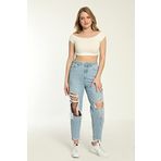 TULYY Jenny Kayık Yaka Kadın Crop T-shirt Ekru Rengi - Pamuklu Penye Reglan Kol Tişört (S)