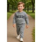 Tuma Collection Erkek Çocuk Kışlık Eşofman Takımı Life Needs Confidence Yazılı Pamuklu Üç Iplik Şardonlu Günlük Kombin 2-3-4-5-6 Yaş - Gri - 2 Yaş