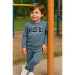 Tuma Collection Erkek Çocuk Kışlık Eşofman Takımı Life Needs Confidence Yazılı Pamuklu Üç Iplik Şardonlu Günlük Kombin 2-3-4-5-6 Yaş - Mavi - 2 Yaş