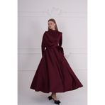 TUMEL DESİGN Alice Bordo Drape Detaylı Dik Yaka Tesettür Abiye Elbise