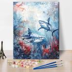 TUMOVO Hayvanlar Rakamlarla Boya Kiti Yetişkinler için Başlangıç Seti, Köpekbalığı Yağlı Boya 40,64 cm x 50,8 cm (Çerçevesiz) Fırçalı
