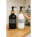 TUMU LIFE 2 li Bambu Standlı Cam Mutfak Sıvı Sabunluk Seti - Bambu Stantlı Sabunluk Siyah Beyaz 500ml+500ml