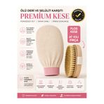 TUMU LIFE 2’li Set Ekru Banyo Duş Kesesi Peeling Eldiveni %100 Floş Ipek & Doğal At Kılı Selülit Fırçası