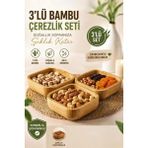 Tunay Bambu Kare 3’lü Çerezlik Kase Seti- Sunumluk Kase