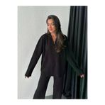 Tünel moda TYCB0M8NWN169437013958208 Kadın Triko Takım Fermuar Detaylı Siyah Pantolon Tunik