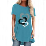 Tunik kadın kısa kollu bluz üst moda haç kalp desenli uzun tişört yazlık tişört üst parça yuvarlak yaka gömlek bluz genç kız spor tişörtü bol boş zaman bluz üst yaz tişörtleri, Mavi, XXL