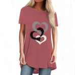 Tunik kadın kısa kollu bluz üst moda haç kalp desenli uzun tişört yazlık tişört üst parça yuvarlak yaka gömlek bluz genç kız spor tişörtü bol boş zaman bluz üst yaz tişörtleri, Wassermelonenrot, L