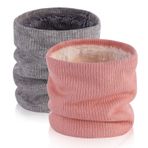 TUONYIS 2 adet kışlık boyun ısıtıcı örgü şal, pembe-gri boyunluk, üniseks, kış boyun ısıtıcısı, rüzgar geçirmez kışlık örgü polar-snood şal erkekler ve kadınlar için, 2 adet., Tek Beden