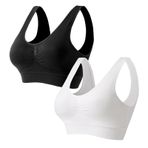 TUONYIS Kadınlar için 2'li paket spor sütyeni, süper destek, konforlu sütyen, büyük beden, uyku sütyeni, dikişsiz yoga sütyeni, streç, karnı açık üst, çıkarılabilir pedli yelek, yoga, koşu için, Siyah