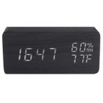 Tuoservo Modern Ahşap Ahşap Dijital Termometre USB Şarj Cihazı LED Masa Alarmı Kablosuz Saat (Siyah)