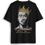 Tupac Hip Hop Rap Music 2pac Sırt Ön Baskılı Oversize Tişört Unisex T-Shirt - Siyah - XL
