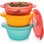 Tupperware Mikro Oval Kap 3lü Set (1l,1.5l,2l) Mavi-Turuncu-Kırmızı Esc - 3 Adet